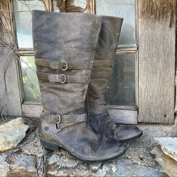 Born Odom gray natural leather knee high riding boots 8M - Picture 1 of 7